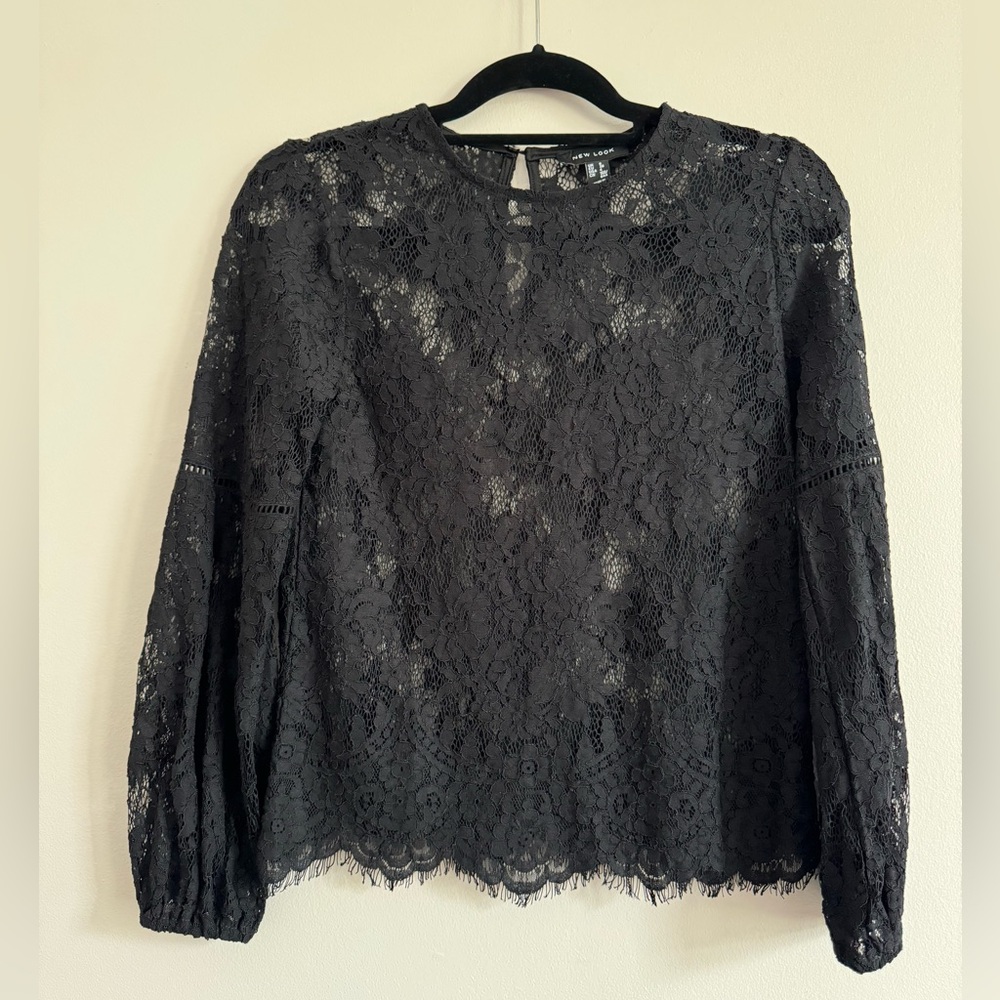ASOS New Look Womens Lace Black Long Sleeve Shirt